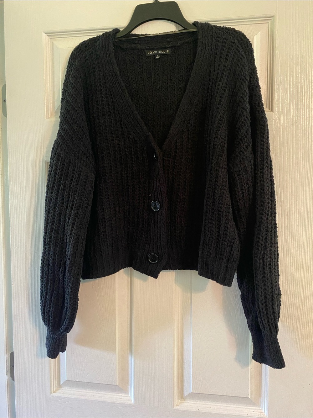 LOVE+ELLE Black Chunky V-Neck Button Cardigan